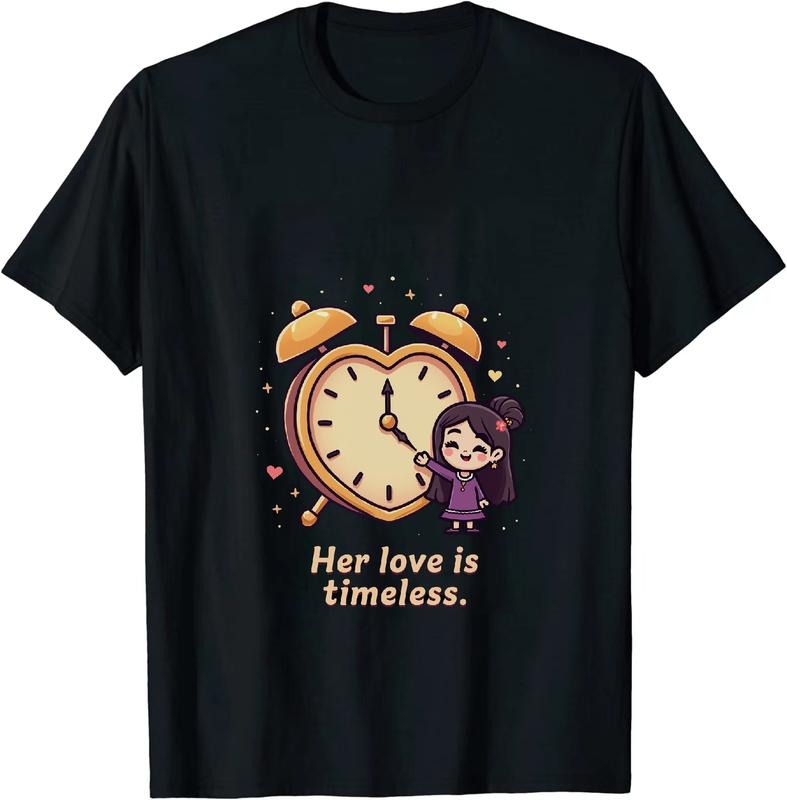 [100% Cotton] Timeless Love Heart Clock Cartoon Girl Cute T-Shirt Hoodie, Sweatshirt | HypeDripTees.com