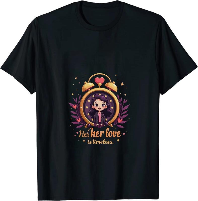 [100% Cotton] Timeless Love Purple Hair Girl With Alarm Clock Graphic T-Shirt Hoodie, Sweatshirt | HypeDripTees.com