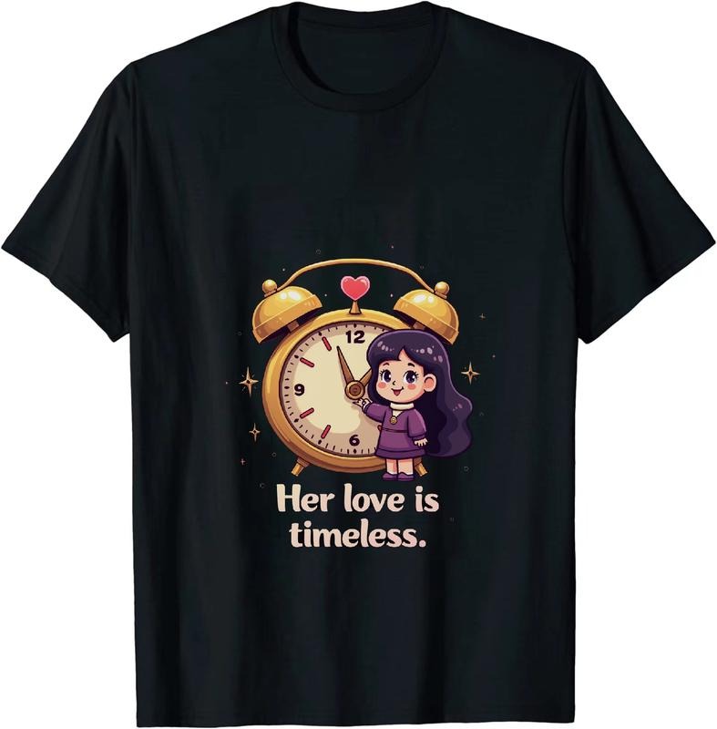 [100% Cotton] Timeless Love Purple Hair Girl With Alarm Clock T-Shirt Hoodie, Sweatshirt | HypeDripTees.com