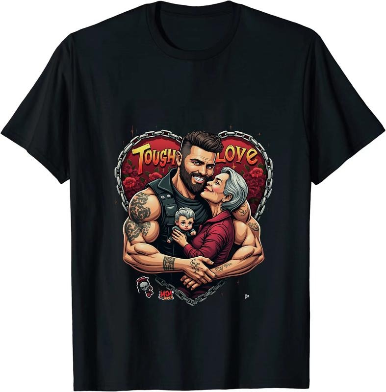 [100% Cotton] Tough Love Heart Chain Tattoo Dad Mom Baby Family Comic Style T-Shirt Hoodie, Sweatshirt | HypeDripTees.com