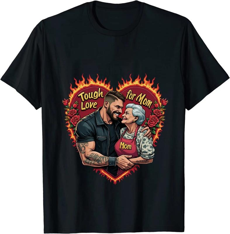 [100% Cotton] Tough Love Heart Design With Flames And Roses T-Shirt For Mom And Son Hoodie, Sweatshirt | HypeDripTees.com