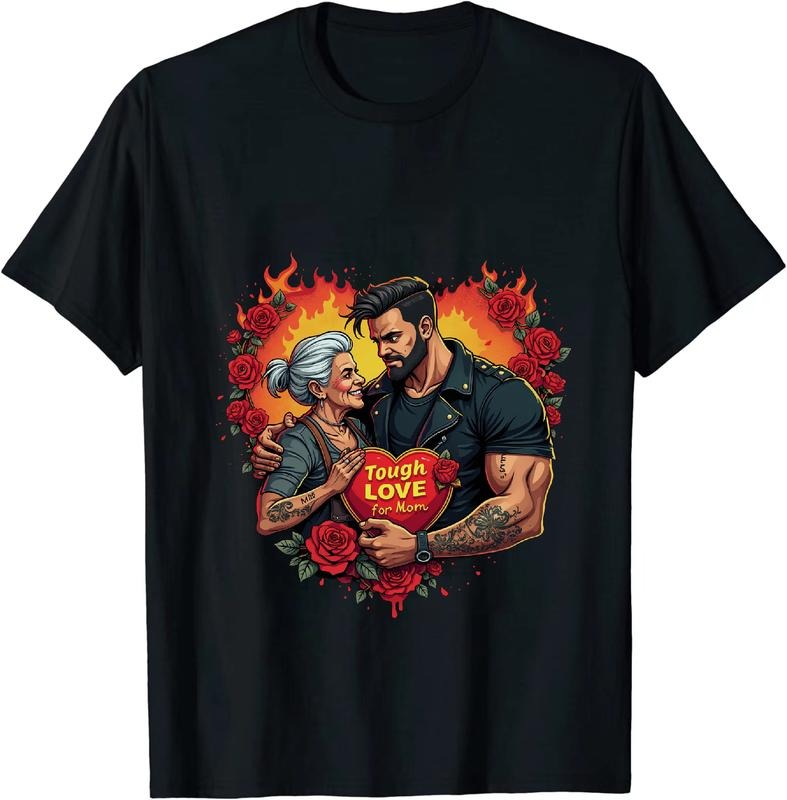 [100% Cotton] Tough Love Heart Embrace Flames Roses Couple T-Shirt With Mom Quote Design Hoodie, Sweatshirt