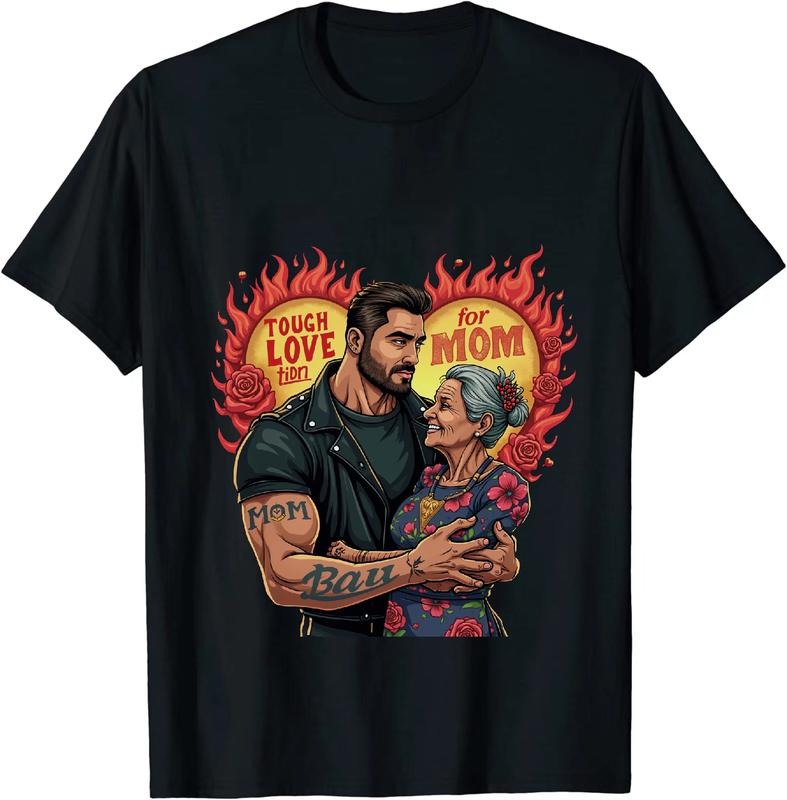 [100% Cotton] Tough Love Mom And Son Floral Flame Rose Heart T-Shirt Design For Family Bonding Hoodie, Sweatshirt