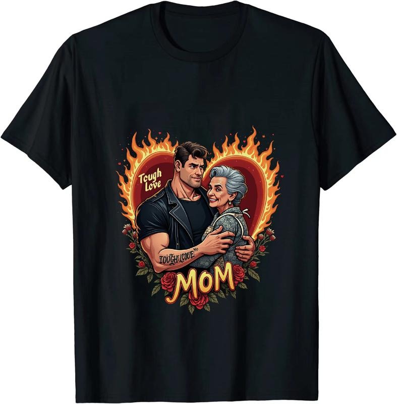[100% Cotton] Tough Love Mom And Son Heart Flame Embrace Vintage Style Graphic T-Shirt Hoodie, Sweatshirt | HypeDripTees.com