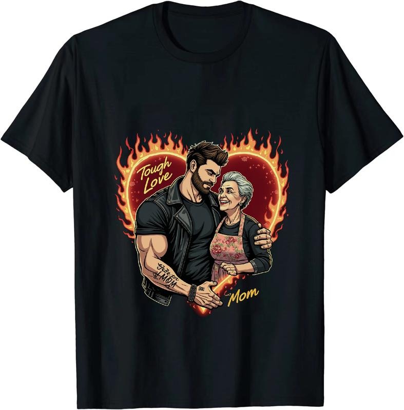 [100% Cotton] Tough Love Mom And Son Heartwarming Embrace Flames Design T-Shirt Hoodie, Sweatshirt | HypeDripTees.com