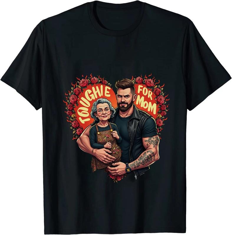 [100% Cotton] Tough Love Mom And Son Rose Heart Design T-Shirt With Bold Yellow Lettering Hoodie, Sweatshirt