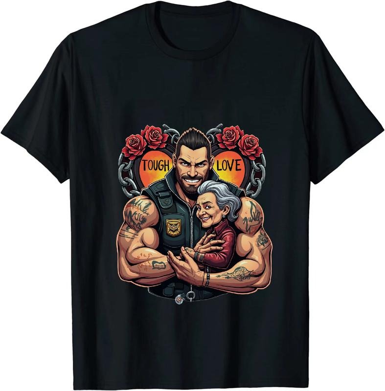 [100% Cotton] Tough Love Tattooed Hero And Grandma Hugging With Roses T-Shirt Hoodie, Sweatshirt | HypeDripTees.com