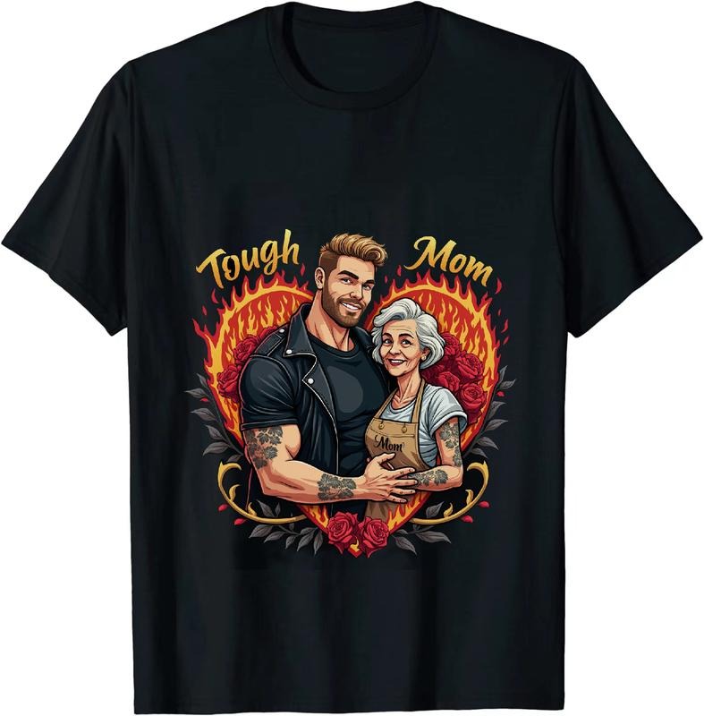 [100% Cotton] Tough Mom With Flames And Roses Heartwarming Design T-Shirt Hoodie, Sweatshirt | HypeDripTees.com