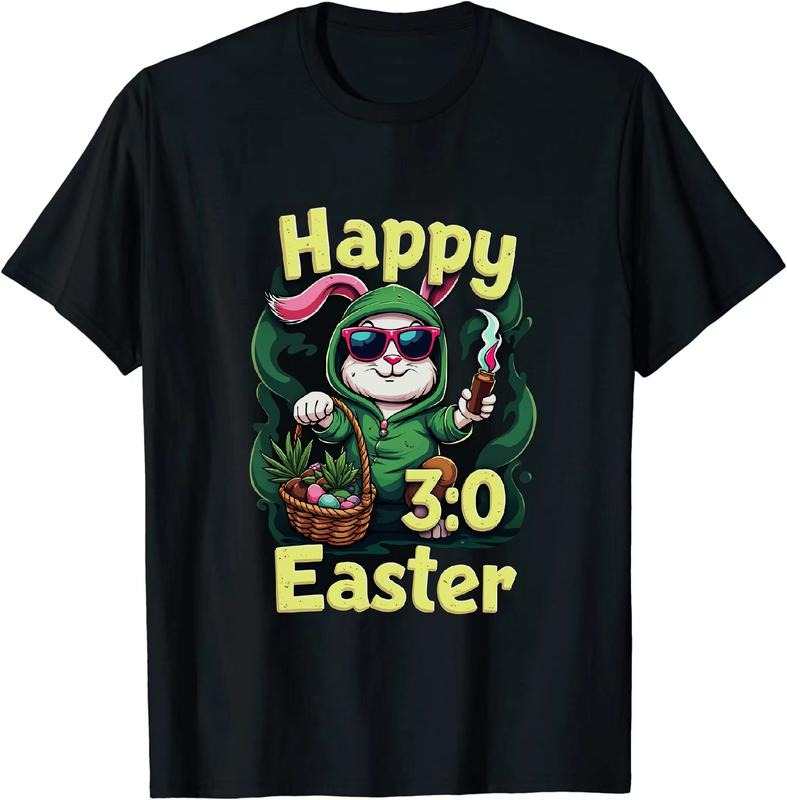 [100% Cotton] Trendy Happy 420 Easter Bunny T - Shirt With Green Graphics Hoodie, Sweatshirt | HypeDripTees.com