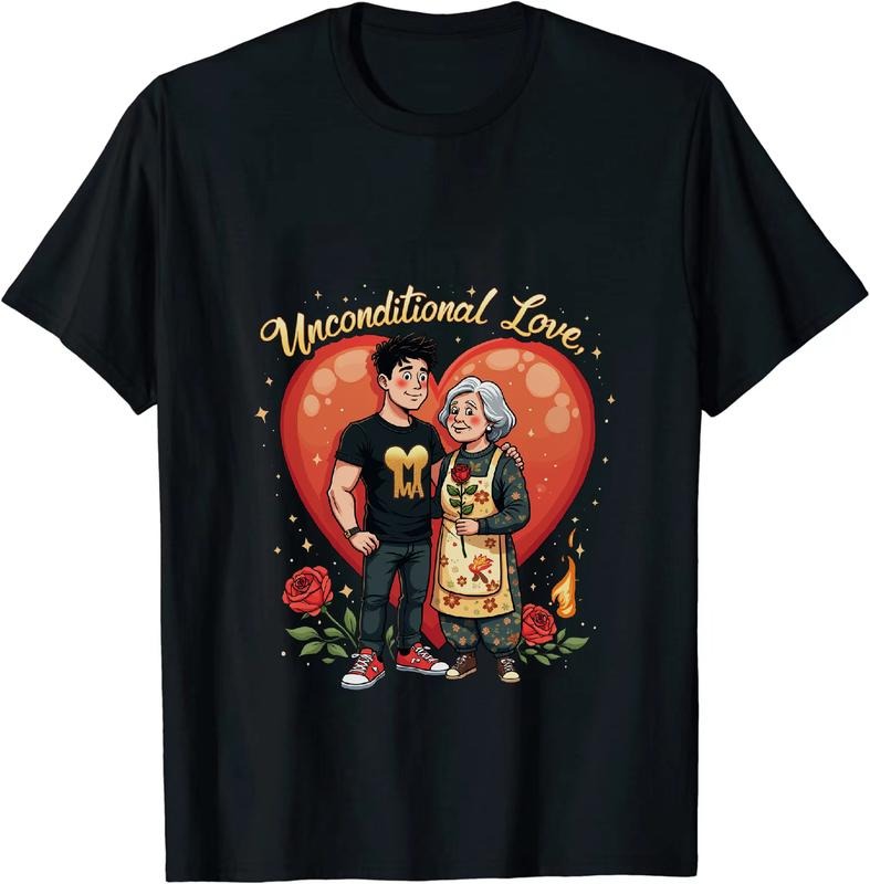[100% Cotton] Unconditional Love Cartoon Grandma And Boy With Red Heart T-Shirt Design Hoodie, Sweatshirt | HypeDripTees.com