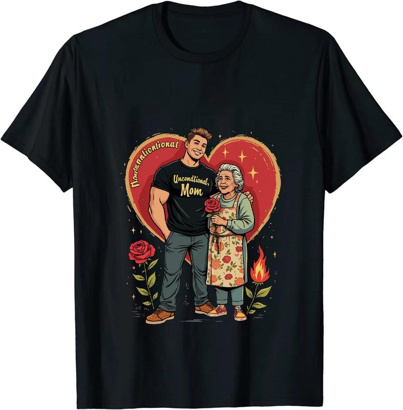 [100% Cotton] Unconditional Love Heart T-Shirt With Muscular Man And Grandma Holding Rose Design Hoodie, Sweatshirt