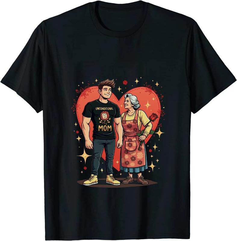 [100% Cotton] Unconditional Mom Love Heartwarming Cartoon Family T-Shirt With Red Spatula Grandma Design Hoodie, Sweatshirt