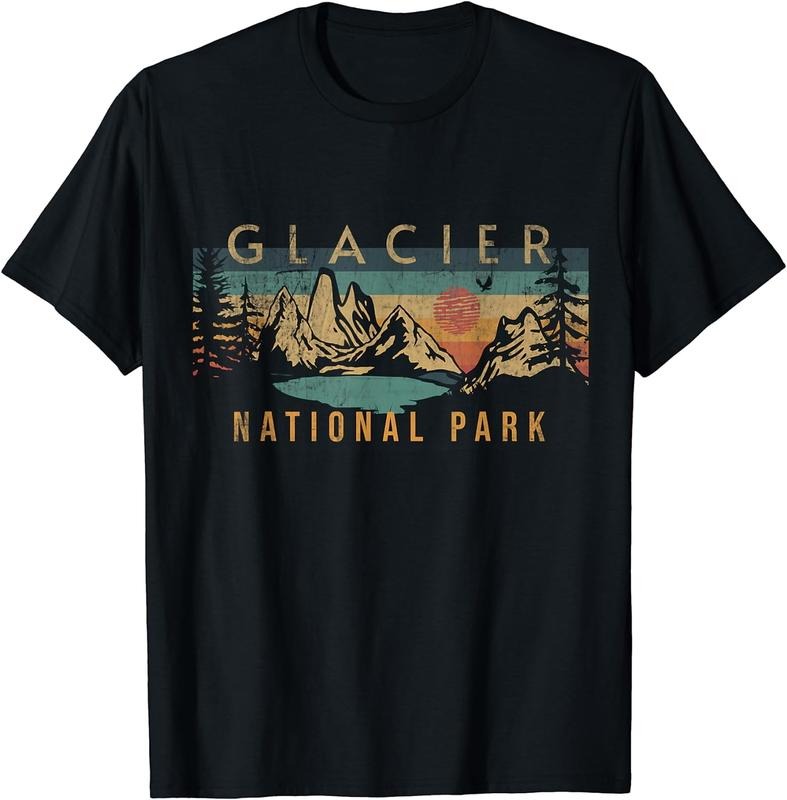 [100% Cotton] Vintage Glacier National Park Mountain Sunset Nature Lover T-Shirt Hoodie, Sweatshirt | HypeDripTees.com