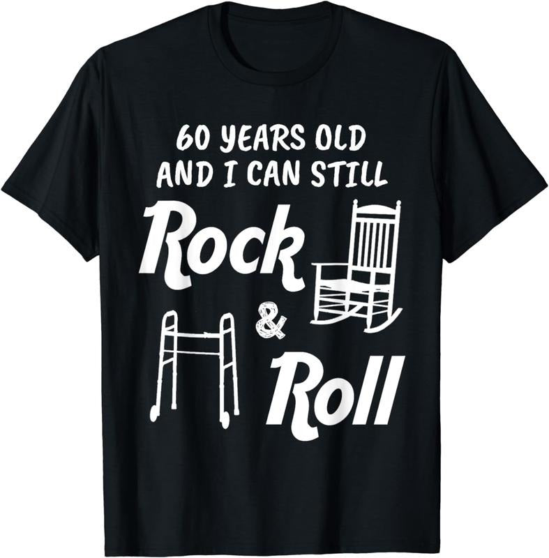 [100% Cotton] Vintage Rock And Roll 60th Birthday Celebration T-Shirt With Walker And Rocking Chair Design Hoodie, Sweatshirt