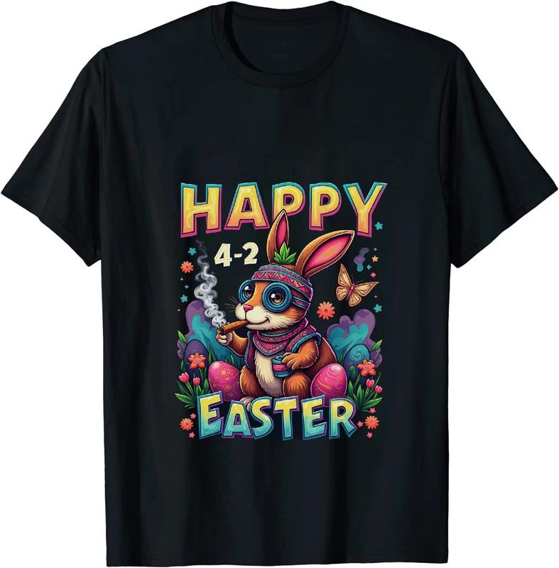 [100% Cotton] Whimsical Happy 4 - 20 Easter Bunny T - Shirt With Egg Motifs Hoodie, Sweatshirt | HypeDripTees.com