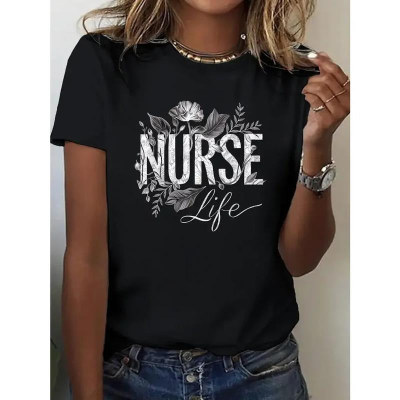 [100% Cotton] Women's Nurse Life Geometric Print T-Shirt Casual Sporty Style All Season Comfortable Gift Tee Hoodie,...