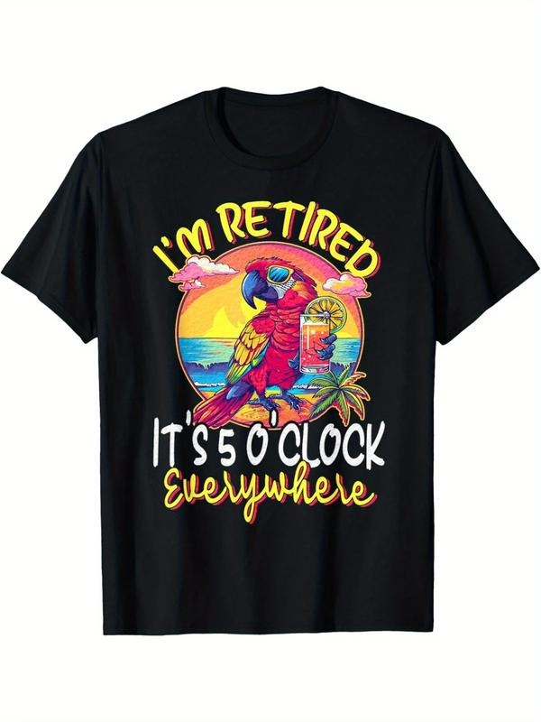 [100% Cotton] graphic tees [Funny Design Men's Tee] Retirement T-Shirt - It's 5 O'Clock Everywhere Funny Design for Men