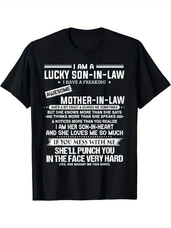 [100% Cotton] graphic tees [Loungewear Tshirt] Lucky Son-In-Law" Humorous Black T-Shirt