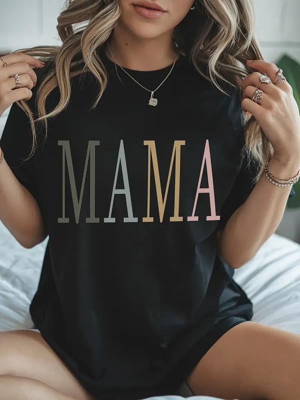 [100% Cotton] graphic tees [WHITE Mama T-shirt] WHITE Mama Letter Print T-shirt - Short Sleeve Crew Neck Casual Top - For...
