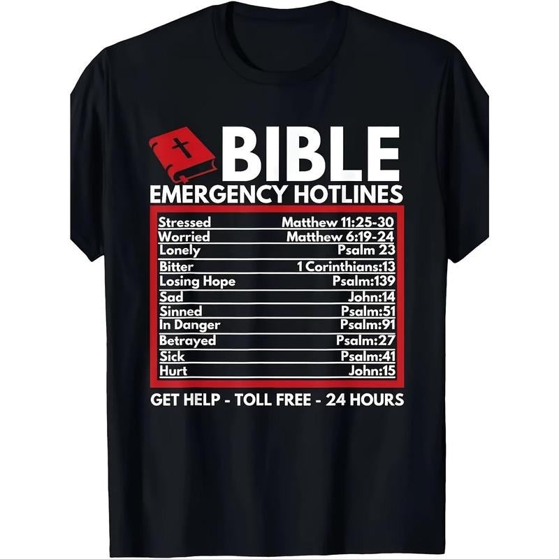 [100% Cotton] graphic tees Bible Emergency Numbers - Funny Christian Bible & Jesus T-Shirt-100% Cotton -220g Hoodie,...