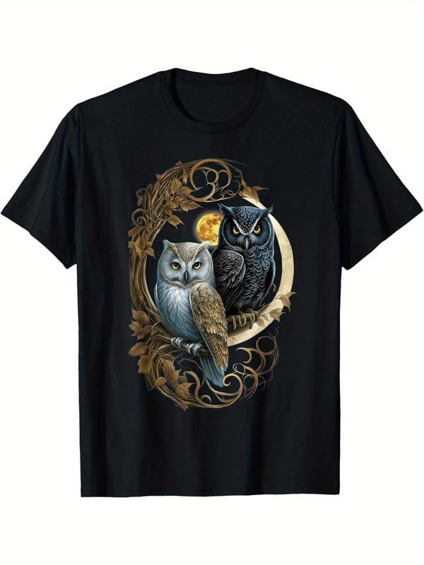 [100% Cotton] graphic tees Black Cotton Moon Owl Graphic Tee - Men's T-Shirt with Night Birds Design for Owl Lovers...
