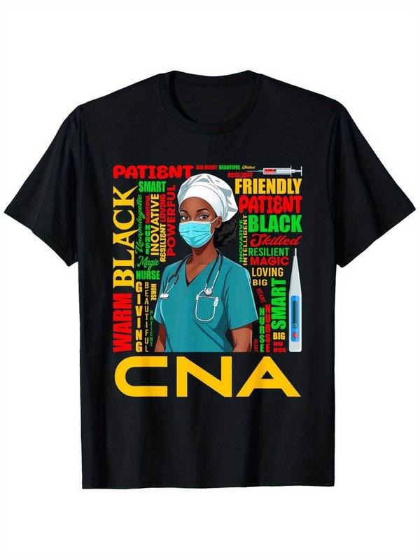 [100% Cotton] graphic tees Black Strong Nurse CNA Afro Melanin African American Women T-Shirt Mens Front Printed...