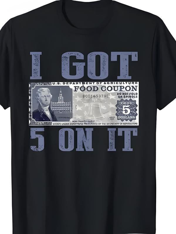 [100% Cotton] graphic tees Casual Style | Men's Plus Size Casual T-Shirt, 100% Cotton Crew Neck with Banknote Letter...