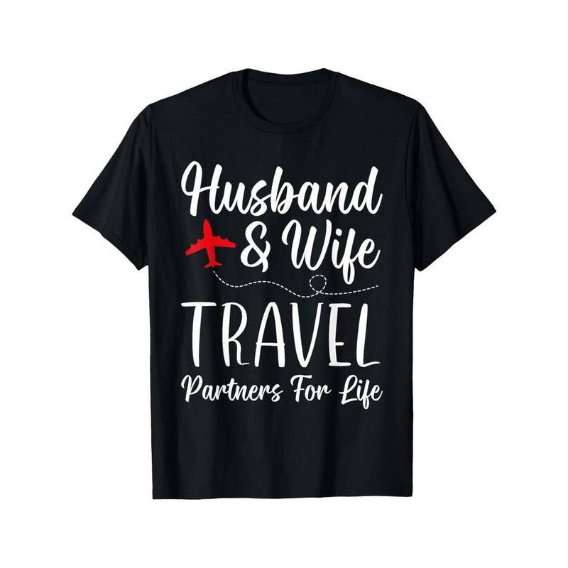 [100% Cotton] graphic tees Couple Matching Husband And Wife Travel Partners For Life T-Shirt For Boyfriend Girlfriend...