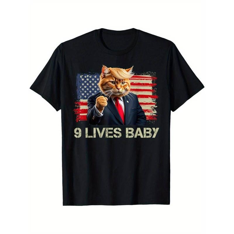 [100% Cotton] graphic tees Funny Cat 9 Lives T-Shirt Comfortable Top Streetwear Fashion Casual Summer Tee Crew Neck Short...