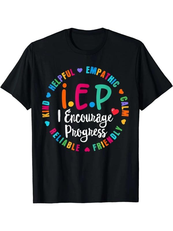 [100% Cotton] graphic tees Funny Teacher IEP I.E.P Encourage Progress Special Education T-Shirt, Men'S round neck cotton...