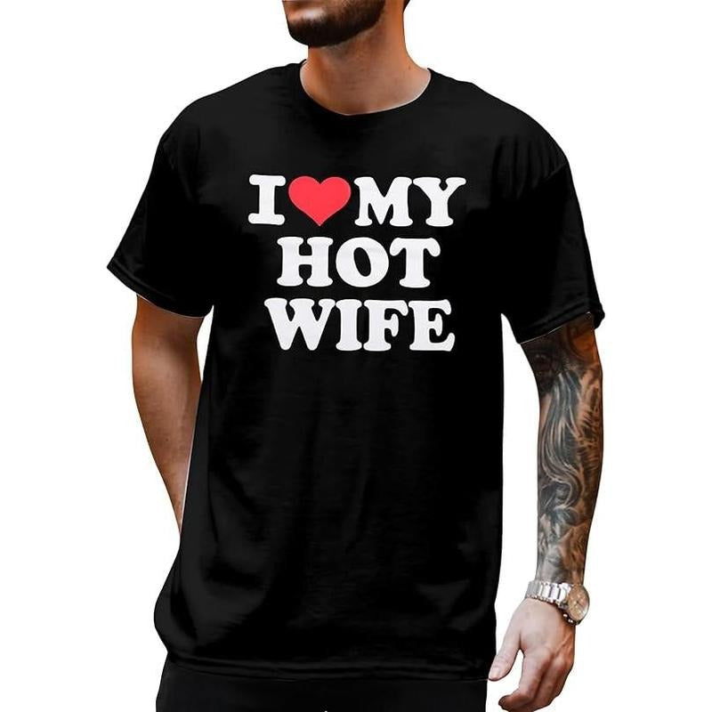 [100% Cotton] graphic tees I Love My Hot Wife Shirt Men I Heart My Hot Wife T-Shirt Matching Couple Gifts for Valentine...