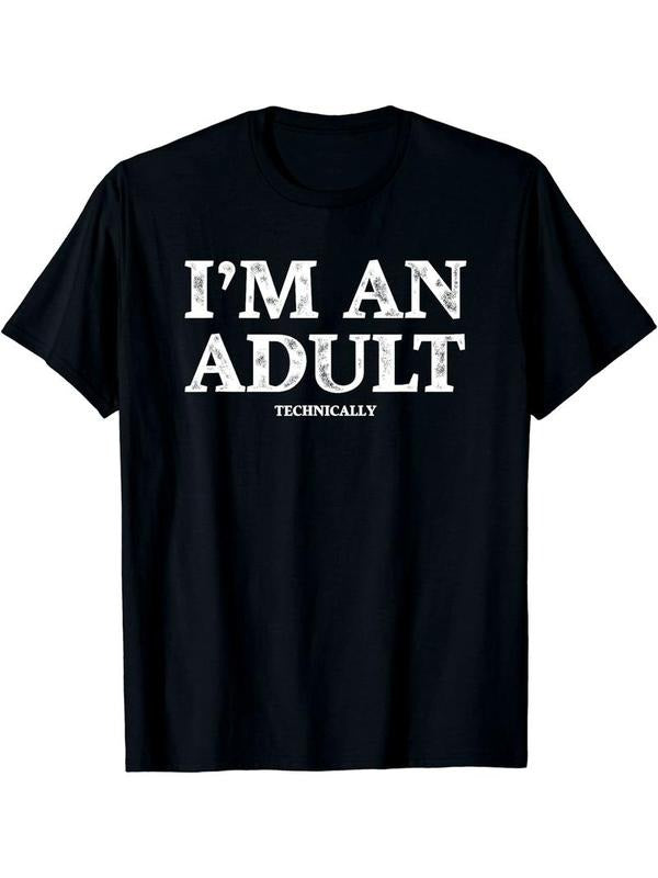 [100% Cotton] graphic tees I'M AN ADULT Print Men's Casual Short Sleeve Round Neck T-shirt For Summer Outdoor Street...