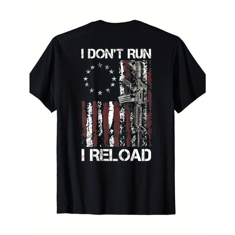 [100% Cotton] graphic tees Men's "I Don't Run I Reload" Patriotic Shotgun Shells American Flag Graphic T-Shirt Hoodie,...