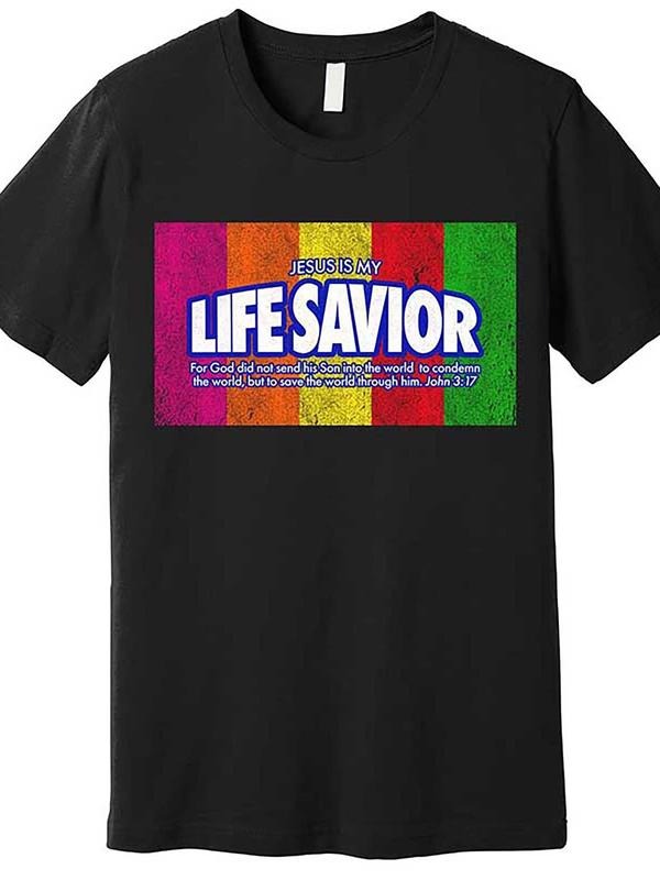 [100% Cotton] graphic tees Men's "Jesus Is My Life Savior" Graphic T-Shirt
