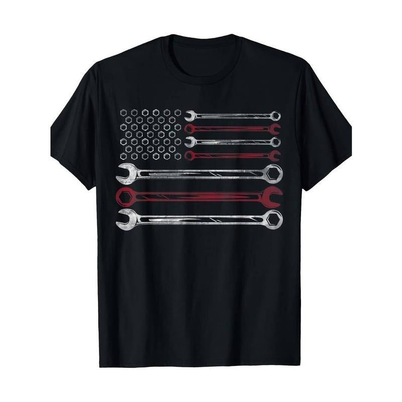 [100% Cotton] graphic tees Men's Patriotic Mechanic Flag T-Shirt