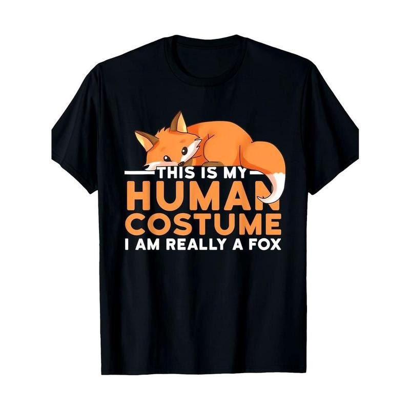 [100% Cotton] graphic tees This Is My Human Costume I'm Really A Fox Halloween T-Shirt220g Hoodie, Sweatshirt