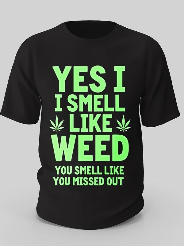 [100% Cotton] graphic tees Yes, I Smell Like Weed 21 Cotton, Men'S Creative Top, Casual Short Sleeve Round Neck T-Shirt,...
