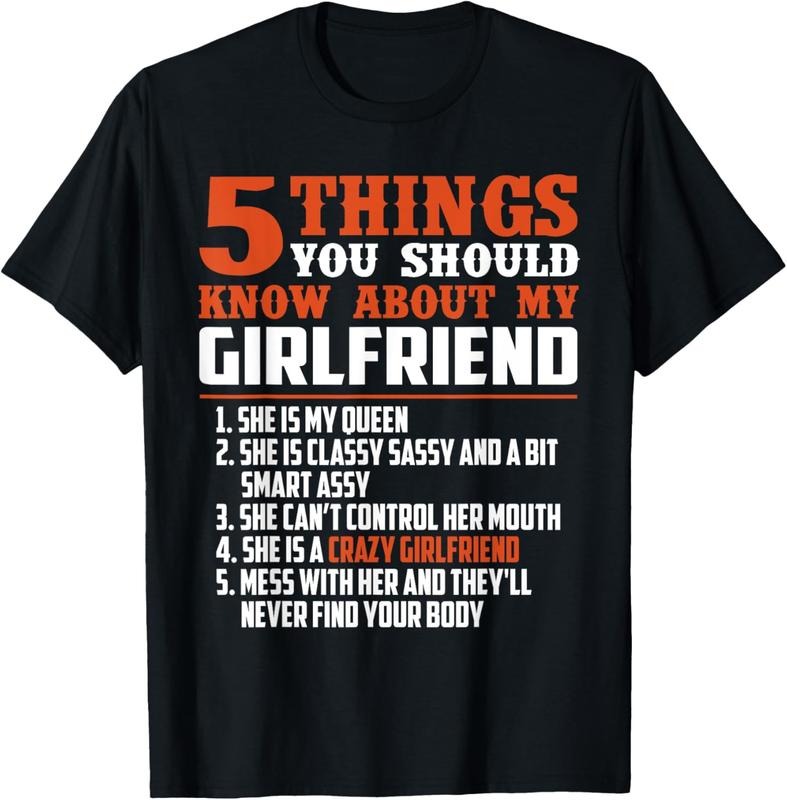 100% Cotton 5 things you should know about my girlfriend funny shirt T-Shirt Hoodie, Sweatshirt | HypeDripTees.com