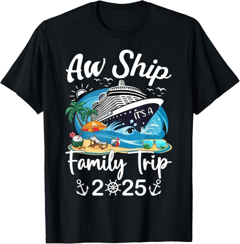 100% Cotton Aw Ship It's A Family Trip 2025 Family Matching Cruise Trip T-Shirt Hoodie, Sweatshirt | HypeDripTees.com