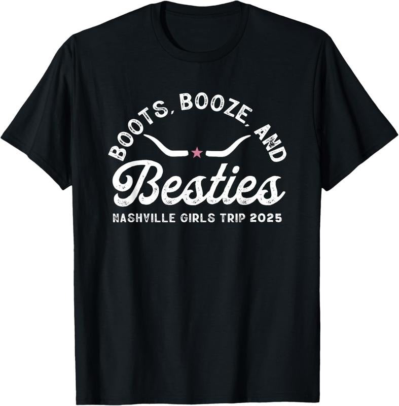 100% Cotton Boots Booze And Besties Nashville Girls Trip 2025 T-Shirt Hoodie, Sweatshirt | HypeDripTees.com