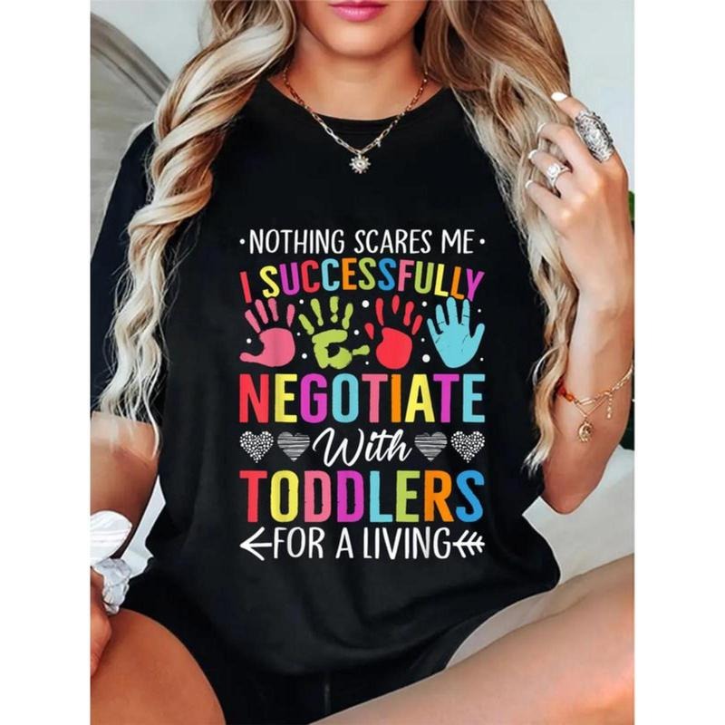 100% Cotton Childcare Teacher Negotiate with Toddlers Daycare Provider T-Shirt Casual Short Sleeve Shirt Hoodie, Sweatshirt