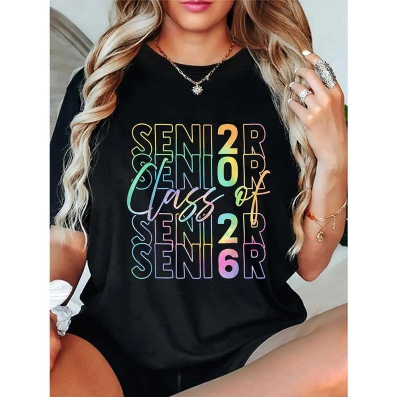 100% Cotton Class of 2026 Senior 2026 Graduation 2025 StudentT-Shirt Fashion Short Sleeve Shirt Hoodie, Sweatshirt