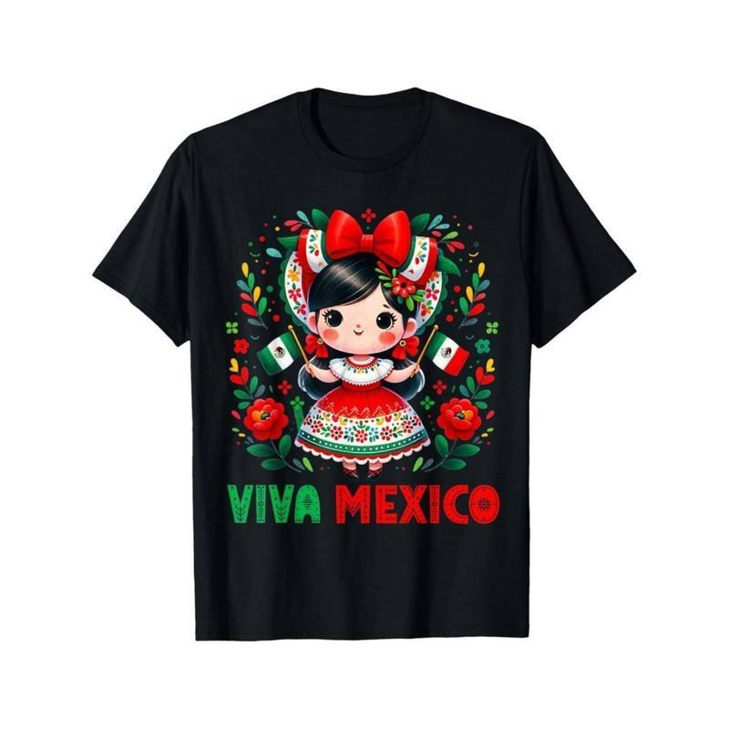 100% Cotton Cute Viva Mexico Girl Mexican independence day Toddler Pattern Mens T-Shirt - Stylish & Comfortable Short...