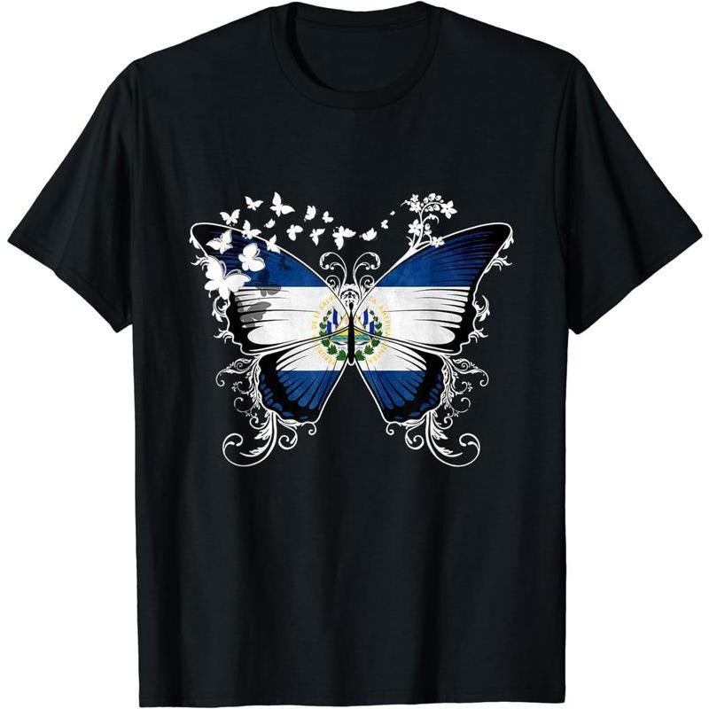 [100% Cotton]El Salvador Flag Shirt Butterfly Graphic T Shirt Hoodie, Sweatshirt | HypeDripTees.com