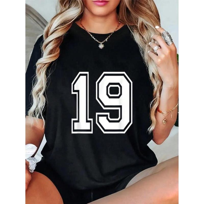 100% Cotton Fashion Tshirt Number 19 Varsity Sports Team Jersey 19th Birthday 19 Years T-Shirt Top Womenswear gift cotton...