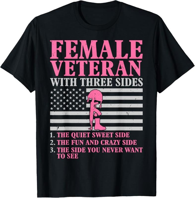 100% Cotton Female Veteran with Three Sides Women Veteran Mother Grandma T-Shirt Hoodie, Sweatshirt | HypeDripTees.com