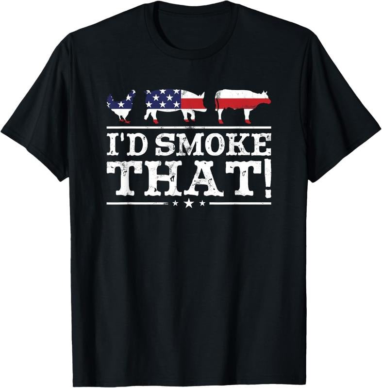 100% Cotton Funny BBQ Shirt I'd Smoke That Meat Pitmaster Grill Gift T-Shirt Hoodie, Sweatshirt | HypeDripTees.com