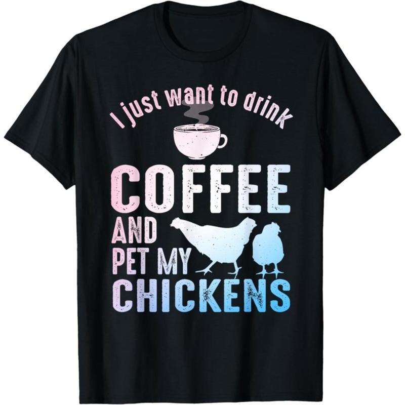 100% Cotton Funny Chicken Art For Men Women Coffee Lover Chicken Farmer T-Shirt Round Neck Short Sleeve T-Shirt Women's...
