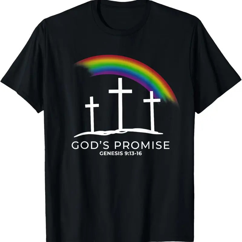 100% Cotton Funny Rainbow Christ Cross - Christian Quote God's Promise T-Shirt Hoodie, Sweatshirt | HypeDripTees.com