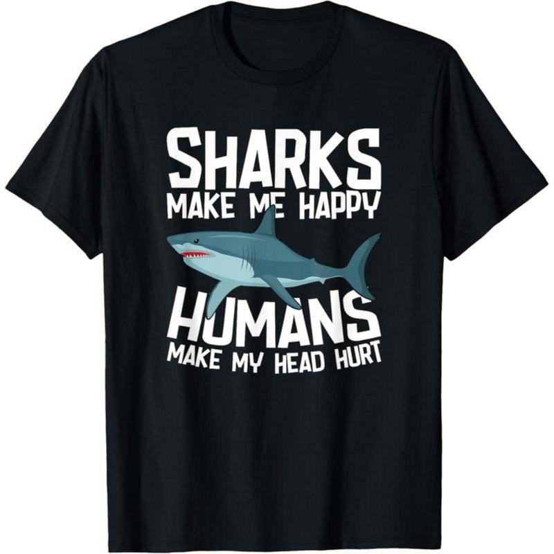 100% Cotton Funny Sharks Make Me Happy Marine Biology Shark T-Shirt Hoodie, Sweatshirt | HypeDripTees.com